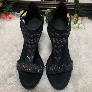 Black rhinestone wedges